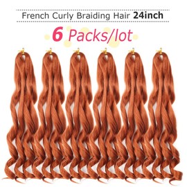 WIPPORYA Ginger French Curl Braiding Hair 24 Inch Soft Ginger Braiding Hair Pre Stretched Loose Wave Bouncy 100g/pack Yaki Crochet Hair for Black Women Hair Extensions for Braids (#350)