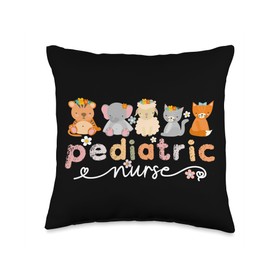 Pediatric Nurse Animal Safari Zoo Nursing Pediatric Animal Safari Zoo Peds Nursing Throw Pillow, 16x16, Multicolor
