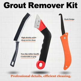 Grout Removal Tool Kit, 2 Tile Grout Saws with 6 Replacement Blades, Hand Grout Saw and 2 Cleaning Blades, 2 Brushes for Tile Gap Cleaning and Repair