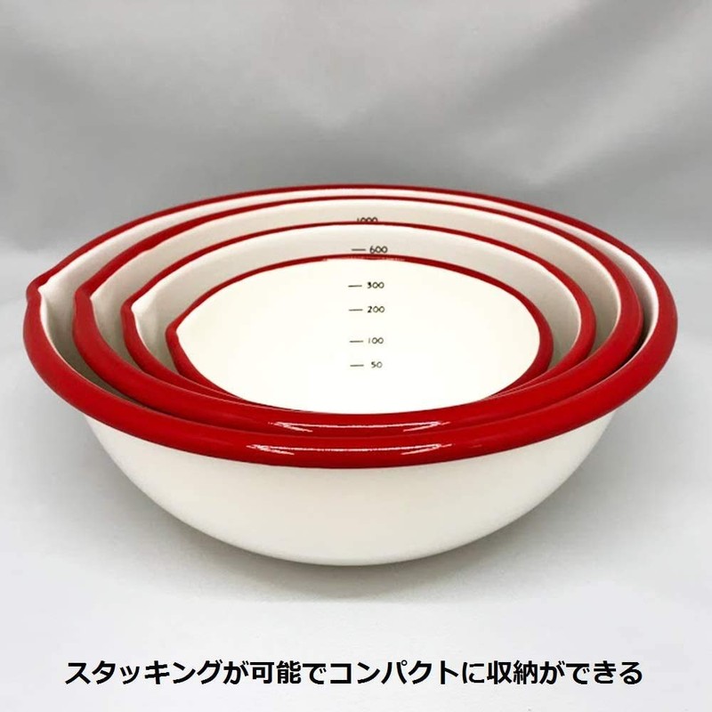 富士ホーロー 片口ボウル 12cm 0.4L ホーロー 目盛り付 レッド BM-12B NR