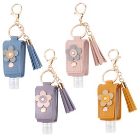 GTILE 4Pcs Hand Sanitizer Keychain, Portable Leather Empty Bottles, 30ml Squeeze Bottle Refillable Containers, Cute Hand Sanitizer for Toiletry Lotion Liquid Soap Shampoo (Pink, Blue, Purple, Yellow)