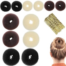 12 Pack Hair Donuts for Buns, 25 Pcs U Shaped Hair Clips, Nylon & Steel Hair Doughnut Bun in Brown, Black, Beige Small (6cm),Medium (8cm) Bun Donuts for Hair Styling, Donuts Maker for Dancer