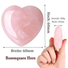 XIANNVXI 60 mm Rose Quartz Heart Stone Large Rose Quartz Crystals Pink Heart Made of Gemstones Hearts Worry Stone Heart Love Natural Stones