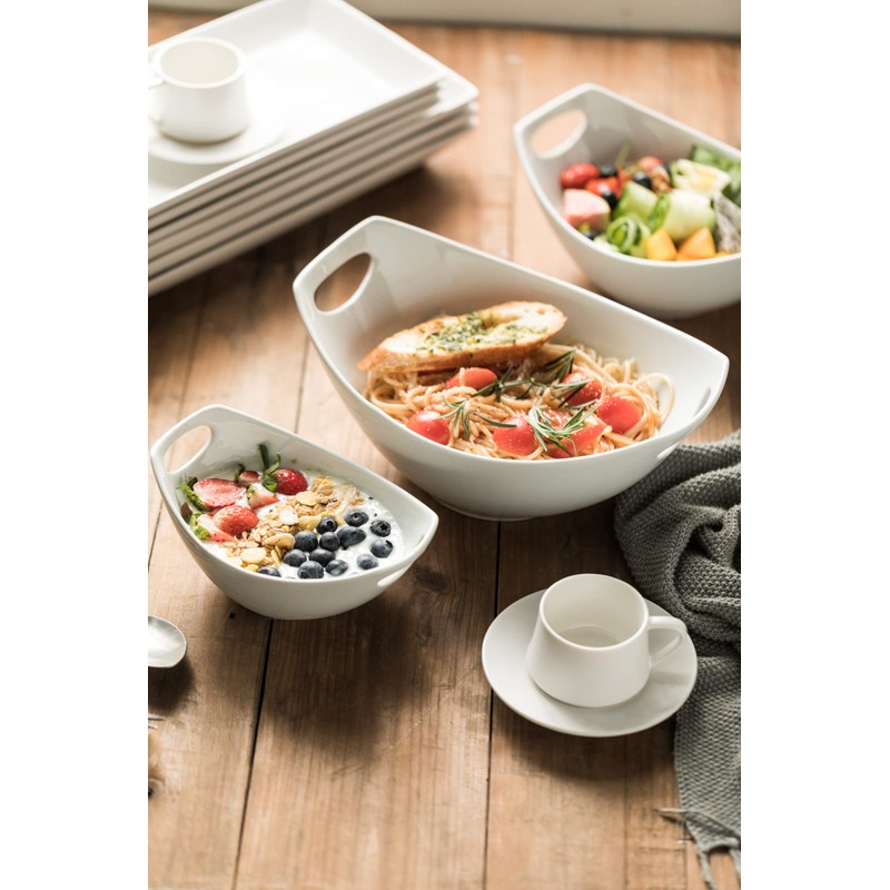Gomakren Serving Bowls with Handles, Serving Dishes, Porcelain Salad Bowls