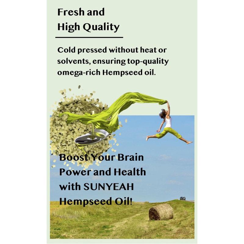 SUNYEAH Cold Pressed Hemp Seed Oil, 500 ml, Canadian, High