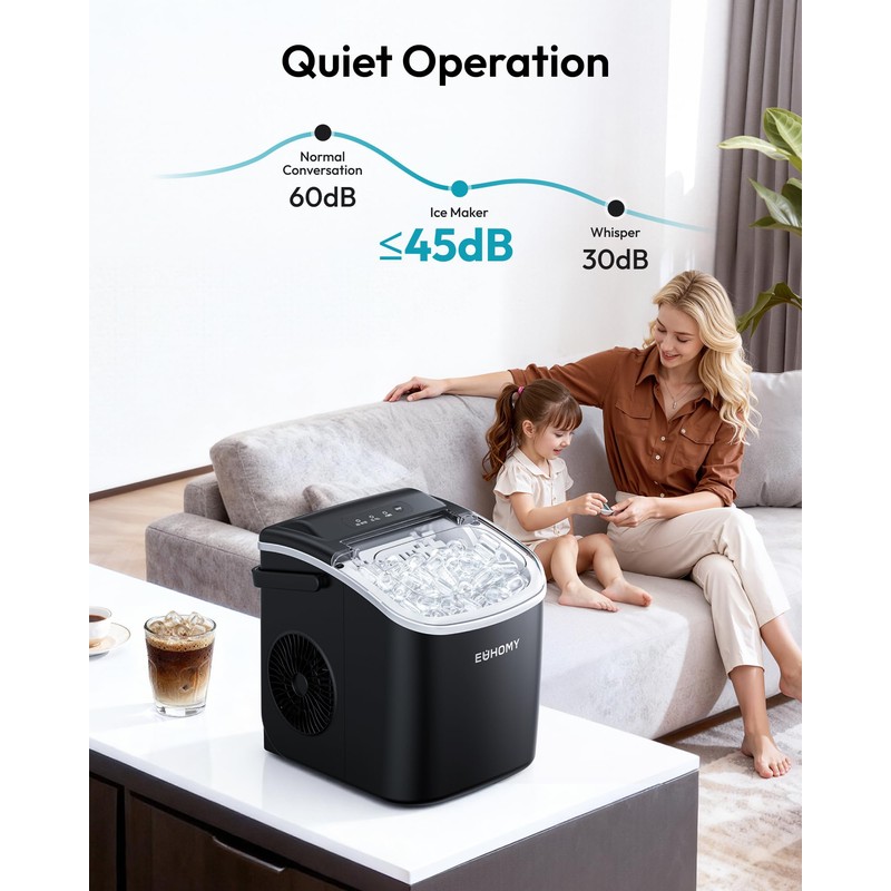 EUHOMY Countertop Ice Maker Machine with Handle, 26.2lbs Per Day,