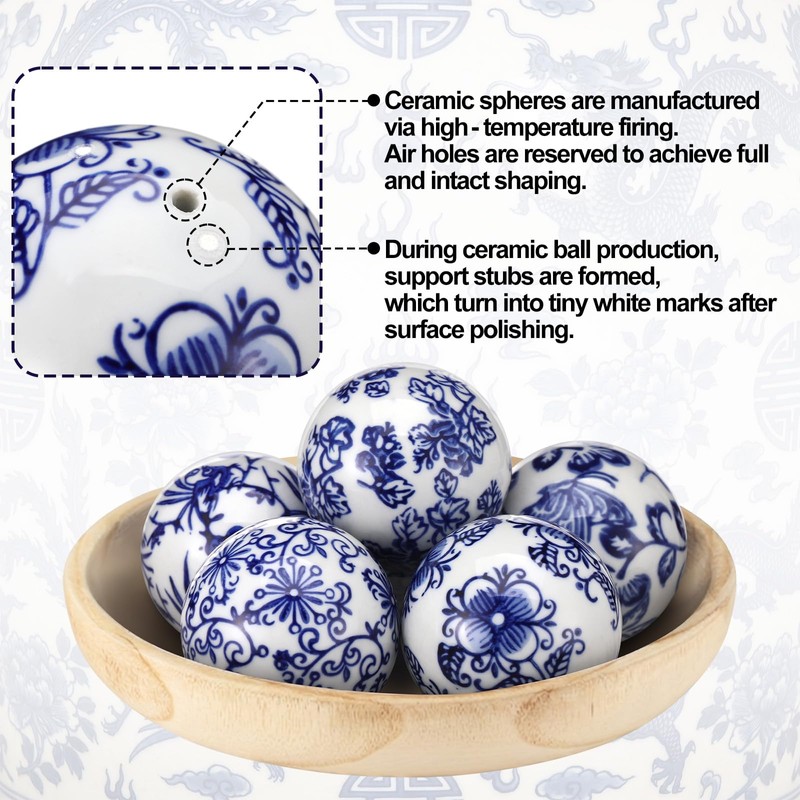 6 Pcs Blue and White Ceramic Ball Decor, Pattern 6