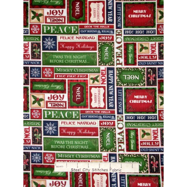 RJR Fabric Christmas Noel Peace Joy Merry Felice Navidad Cotton