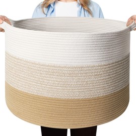 WILLITAT Extra Large Blanket Basket - Living Room Blanket Storage, Decorative Kids Toy Organizer, Baby Nursery Large Laundry Basket for Clothes, Soft Woven Cotton Rope Bin for Organizing, 21.7"x13.8"