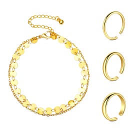 Toe Ring and Anklet Set 2 mm/3 mm/4 mm Classic Smooth Toe Ring Adjustable Open Finger Ankle Ring and Bracelet Silver Rose and Gold, Metal