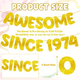NECXON Awesome Since 1974 Gold Glitter Banner, 50th Birthday Decorations 50th Birthday Banner 50th Birthday Badge and Anniversary Party Decorations for Men Women