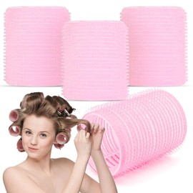 4pk Pink Hair Rollers for Hair Volume, Velcro Rollers for Hair Roller Pink Hair Curlers Rollers for Hair Curling Velcro Hair Rollers for Long Hair Rollers Self Grip Hair Rollers for Soft Bouncy Curls
