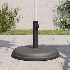 GeoHome Round Umbrella Base | Outdoor Umbrella Stand for Ø1.3/1.4"/1.5" Poles | Parasol Base for Outside Patio, Lawn, Garden | Dark Gray Plastic and Concrete 17.5" x 12.2"