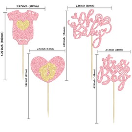Ephlyn - Juego de 24 piezas de adornos para cupcakes con purpurina para bebé, diseño de corazón con texto "It's a Boy", para baby shower, cumpleaños, fiesta, decoración de pasteles, color rosa