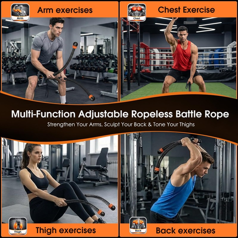 Brveniu Ropeless Battle Rope Portable Cordless Weighted for Home Gym(Black)