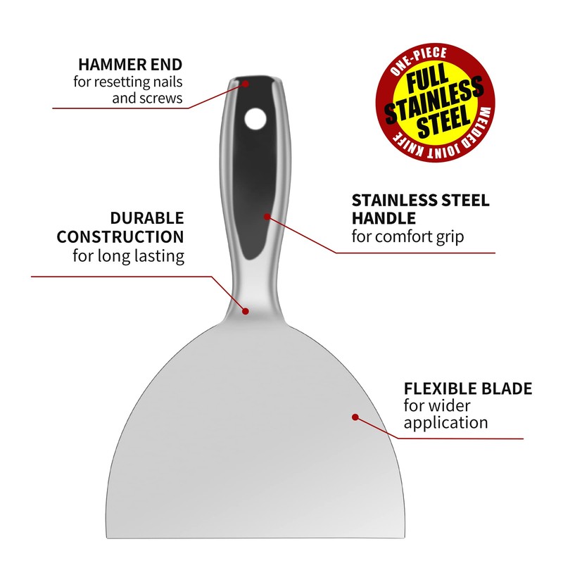 Putty Knife Set,4 PCS 2",3",4",6" One Piece Premium Polished All-Stainless