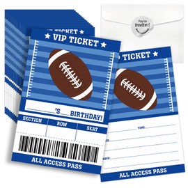 Cusrtyh Football Birthday Party Double-Sided Shaped Fill-In Invitations card 15 Sheets with Envelopes, Football Game Ticket Invite Cards, for Football Lover Teens Kids Adults Sports Birthday Cards