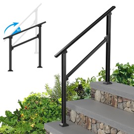 Wrought Iron Handrails for Outdoor Steps - Exterior Hand Rails for Concrete Steps Outside Metal Stair Railing Porch 3 Step