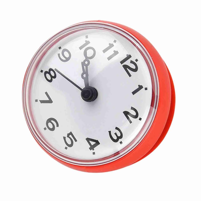 Waterproof Suction Wall Clock for Bathroom & Kitchen - Red