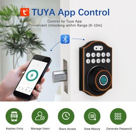 CHEN LCLILICHEN Smart Fingerprint Door Lock, Keyless Entry Deadbolt with Electronic Keypad, Bluetooth App Control, One Time Code, IP65 Weatherproof, for Front Door/Home/Office (Oil Rubbed Bronze)