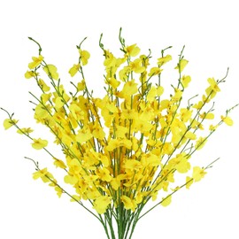 CITYES 10 Pcs Artificial Orchids Flowers Fake Forsythia Branches Artificial Flowers Yellow Long Stems Silk Jasmine Flowers Spring Flowers for Indoor Outdoor Wedding Floral Arrangement Table Decor