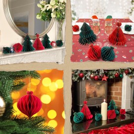 Premium Reusable Christmas Decorations - Christmas Table Decoration Set - Paper Christmas Decorations Indoor, Christmas Dinner Table Decorations / Hanging Christmas Decorations - Vintage Ceiling Decs