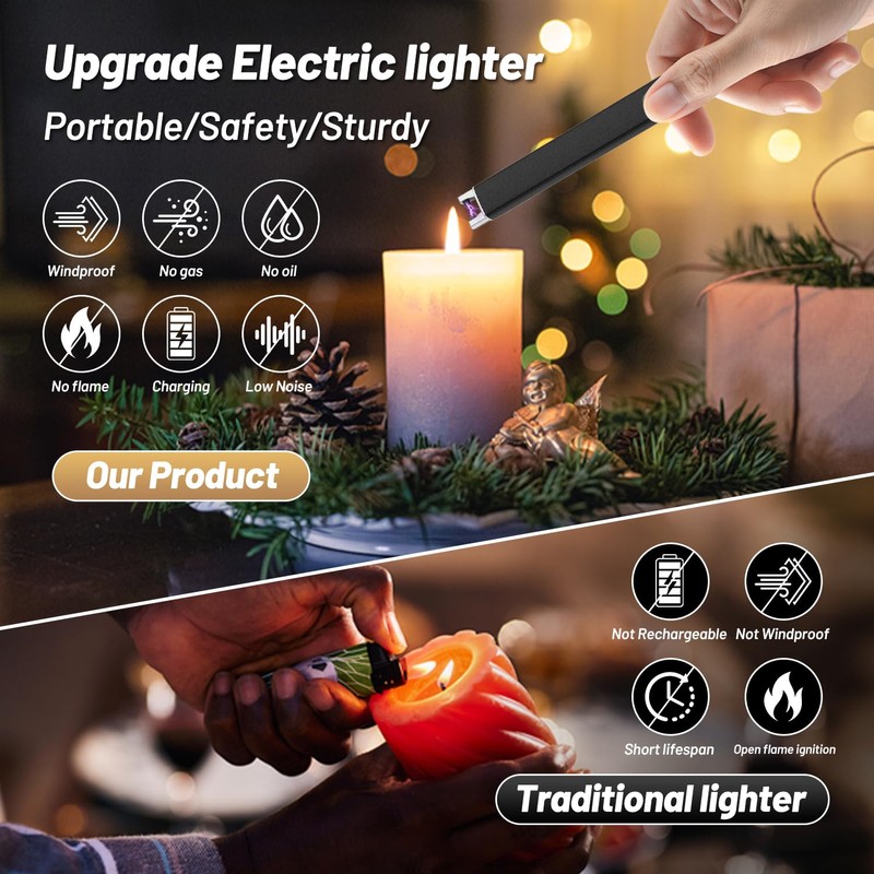 VEHHE Rechargeable Lighter, Windproof Flameless Extended Electric Candle Lighter with