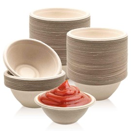 100 Pack 8oz Compostable Paper Bowls,Natural Bagasse Bowls