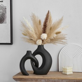 Black Vases for Decor, Ceramic Vase Set of 2, Boho Vase, Nordic Minimalist Decorative Vase for Table Centerpiece Wedding Dining Living Room Office Home Decoration…