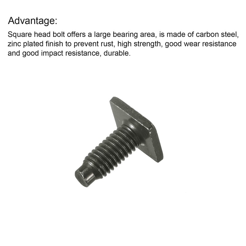 sourcing map Square Head Bolt, 10pcs M6x15mm Fully Thread Carbon
