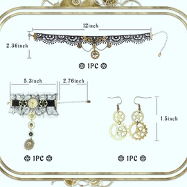 SEPWGUMD Steampunk Accessories Gothic Women's Steampunk Accessories Set for Women, Gothic Jewellery Set, Women's Steampunk Jewellery Collection (3 Pieces)