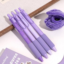 FLY CHOICE 4+10 Pcs Gel Ink Pens Retractable Pens Cute Pen 0.5mm Ballpoint Pen Office School Supplies for Girls Boys Women Men, Age 6+ (Purple)
