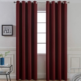 Yakamok Thermal Insulated Grommet Blackout Curtains with 2 Ties for Bedroom/Living Room, Light Blocking Curtain for Kitchen (52Wx96L, Burgundy red, 2 Panels)