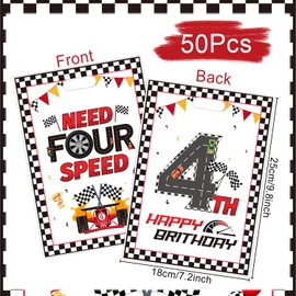 Need Four Speed Party Decorations - 50 Pcs Race Car Theme Goodies Candy Gift Treat Bag 4th Birthday Checkered Flag Party Favor Bags for 4 Year Old Birthday Decorations
