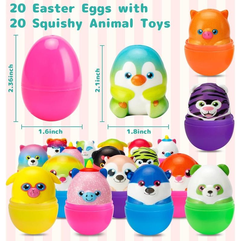 Easter Gift 20 Pack Prefilled Easter Eggs with Animals Squishy