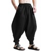 CLANMILUMS Men's Cotton Harem Pants Casual Loose Hippie Drop Crotch