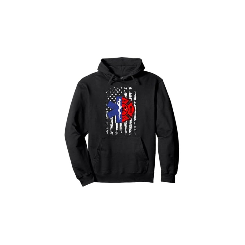 EMT Firefighter Firefighter EMT American Flag Gift Pullover Hoodie