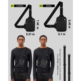 Peicees Mini Crossbody Sling Bag Dual Pocket Water Resistant Running Phone Holder Chest Shoulder Bag for Men Women Travel Gym, X-Small Black