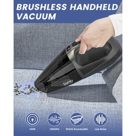 TANYO Handheld Vacuum Cleaner Cordless 12000 Pa, Brushless Portable Car Vacuum with HEPA Filter, Rechargeable Car Hand Held Vacuum for Home, Pet and Car Accessories Detailing Kit for Men Women(Clear)