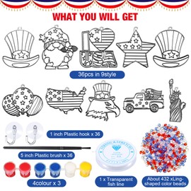 Pasimy 36 Set Patriotic 4th of July Suncatchers Paint Craft Kits USA Summer DIY Window Hanging Ornaments Decorations Independence Day Art Project National Day Party Favors Gifts for Classroom Home