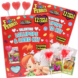 025 Fruity Pebbles Cereal Valentine's Candy Classroom Exchange Kit, Lollipops with To/From Cards, 12 Count Each (Pack of 2)