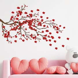 FuFUQUARE - Pegatinas de pared, diseño de flores de ciruelo rojo
