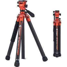 Fotopro Carbon Fiber Tripod for Camera, Fluid Video Head, 60 Inch Ultralight Portable Travel Camera Stand, Weighs 2.3 lbs, Max Load 10kg/22 lbs, X-Aircross 3 Video Orange