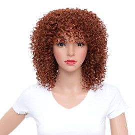 SWACC 12-Inch Short Big Bouffant Curly Wigs for Women Synthetic Heat Resistant Fiber Hair Pieces with Wig Cap (Dark Copper Red)