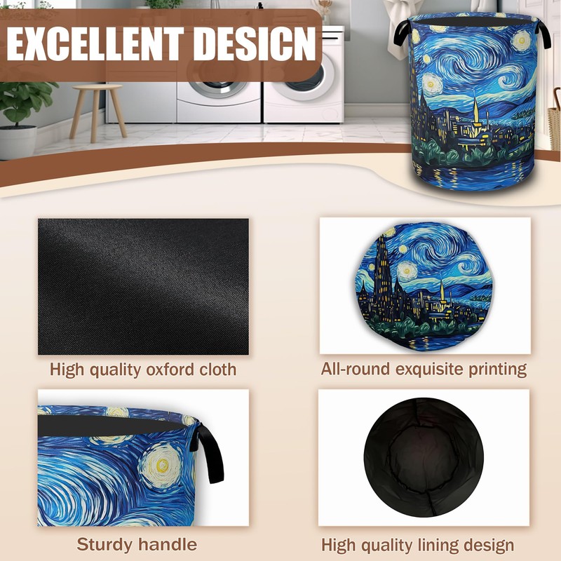 Starry Night Laundry Basket,Waterproof Foldable Laundry Hamper,Dirty Clothes Basket, Linen