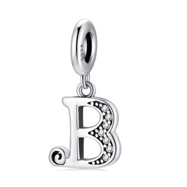 TIZU Women's Letter Charm 925 Sterling Silver, Ladies Charm Pendant Letter A-Z, Compatible with European Bracelets and Necklace, Bead Charms Jewellery Gifts for Women Girls, Cubic Zirconia