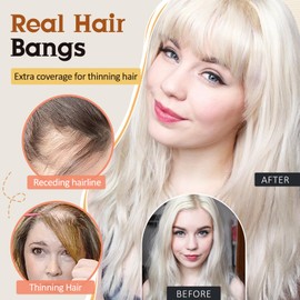 Cephermer Real Human Hair Extensions - French Bangs Clip Ons for Women, Curved Bangs for Daily Wear - Light Brown