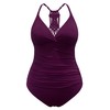 Hilor Women's Shirred Halter One Piece Swimsuits Macrame Back Swimwear