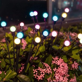 JHPGEOE 4 Pack Solar Garden Lights - New Upgraded 10 LED Firefly Garden Lights Solar Outdoor,Solar Swaying Lights,Pathway,and Yard Decorations（4 Pack Colored Firefly Lamp）