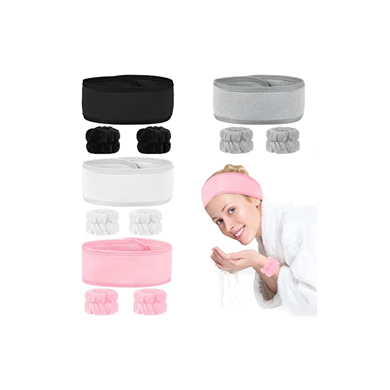 Kit de 12 piezas KINGTLE: 4 diademas skincare ajustables y